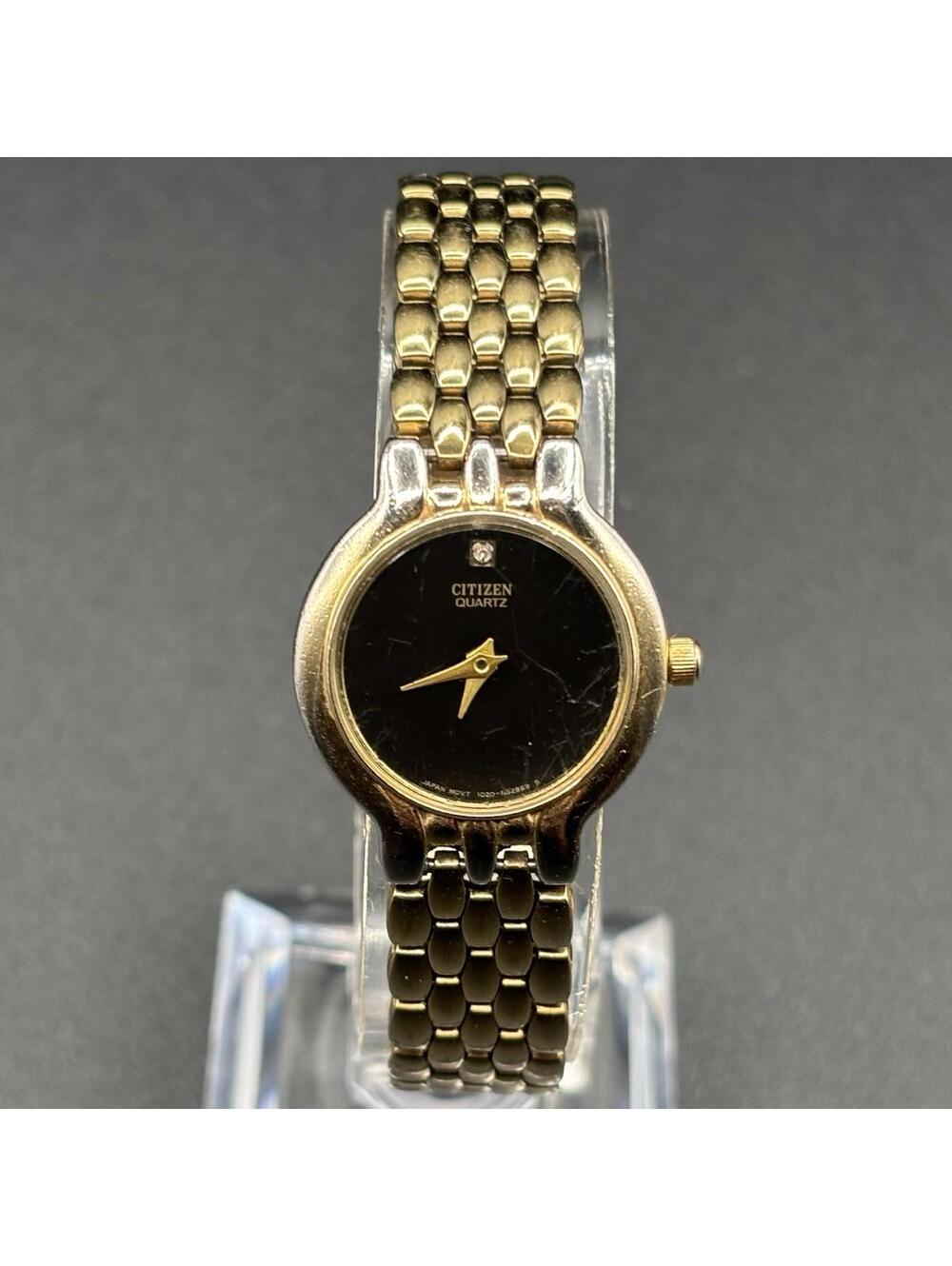 Citizen Gold Tone Black Dial 22mm Minimalist Ladies Dress Watch 1020-S54554 Runs